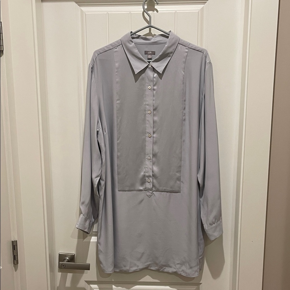 J Jill Silk Tuxedo tunic shirt blouse 3X